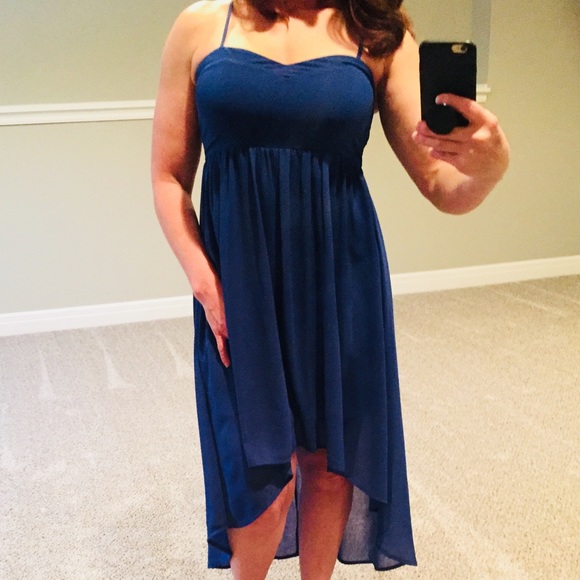 Royal blue asymmetric spaghetti strap dress. - Picture 2 of 4